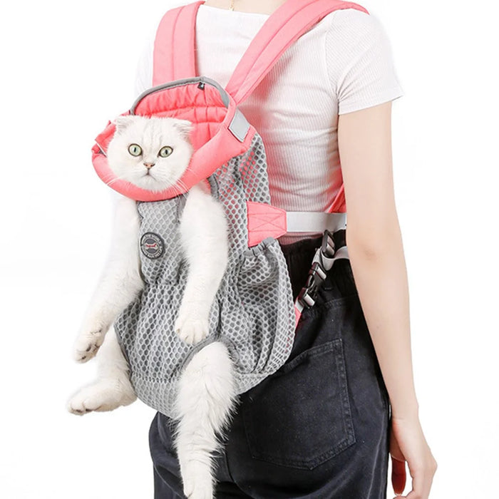DOGLEMI PD30010 Pet Front Chest Backpack Breathable Mesh Dog Cat Shoulder Bag for Outdoor Travel - Pink Grey / M - 6