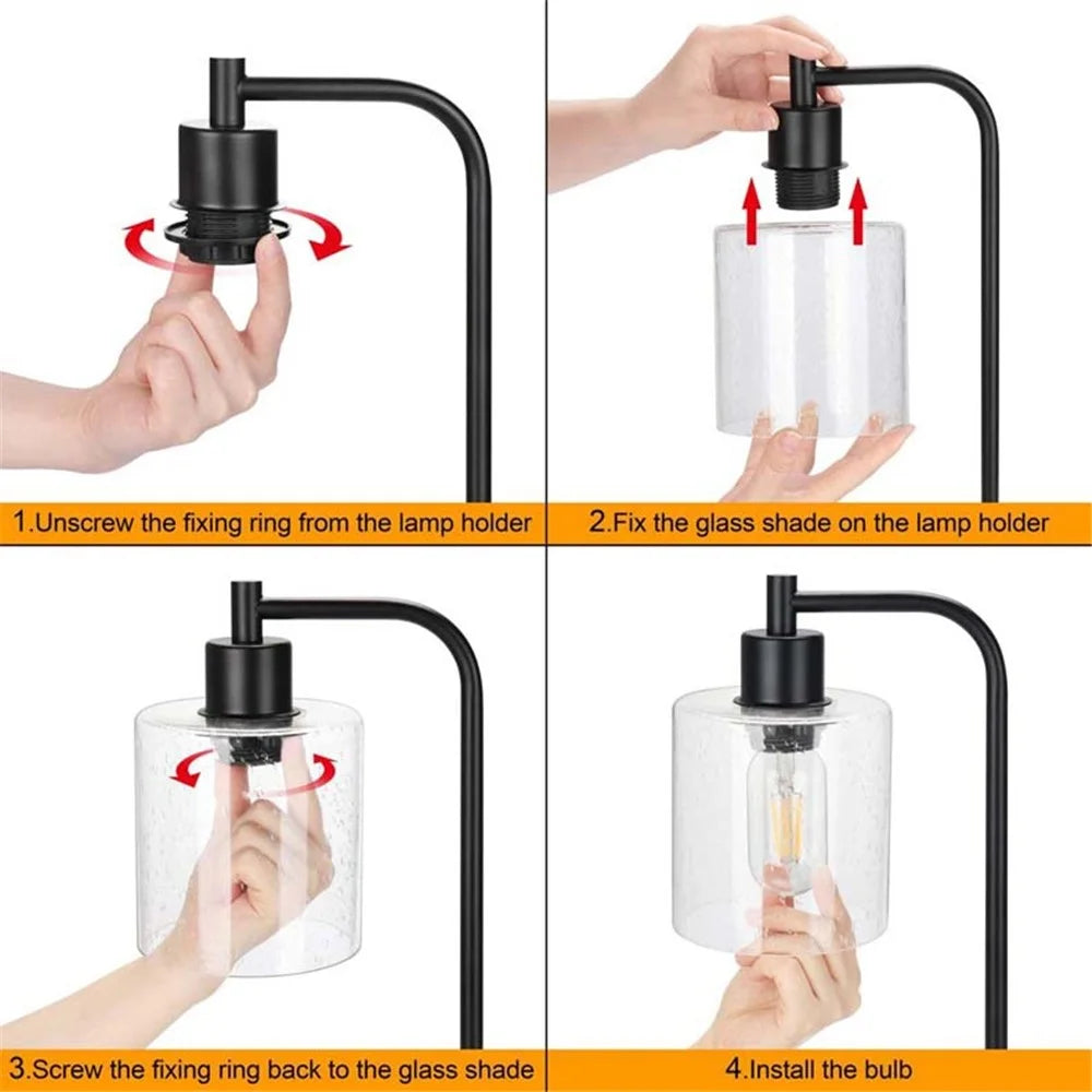 E27 Bulb Adjustable Brightness Retro Glass Table Lamp with Dual USB Ports, Glossy Glass - 7
