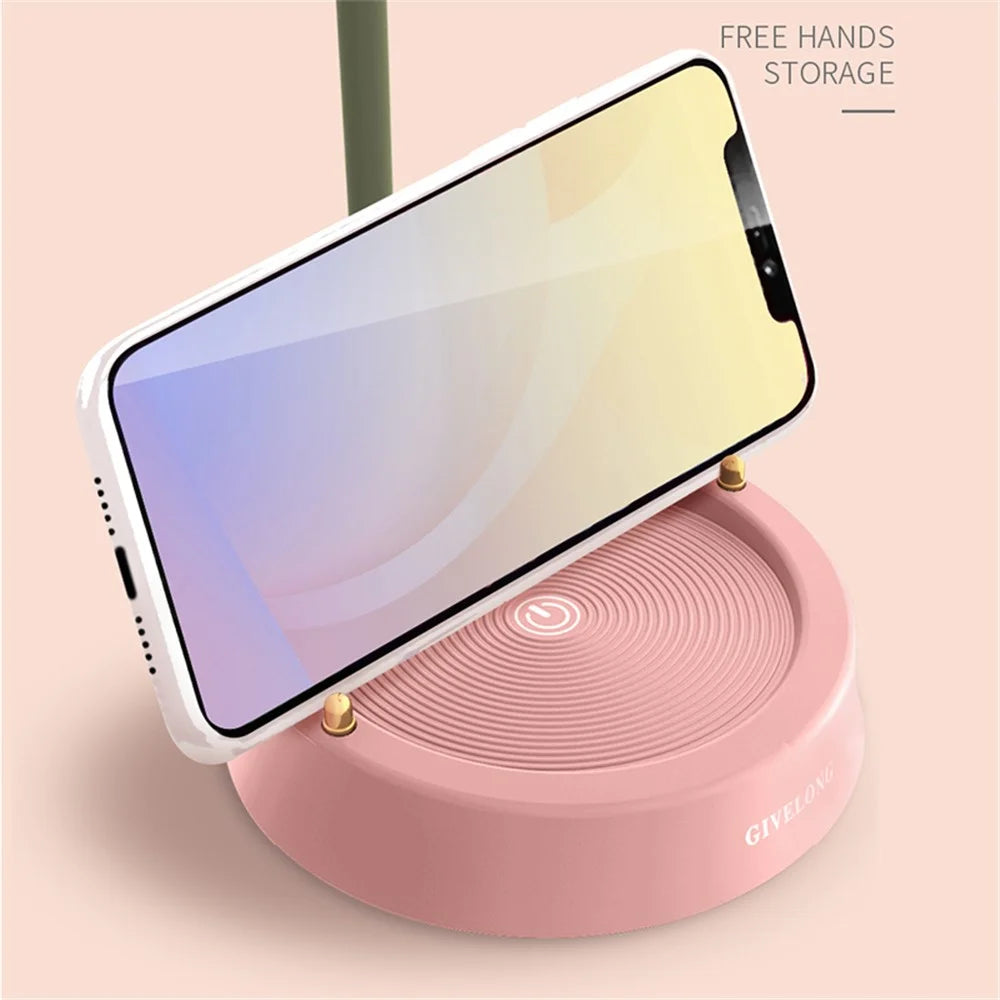 GIVELONG Folding LED Night Light Touch Control Eye Protection Mini Desktop Lamp with Phone Holder - Red - 6