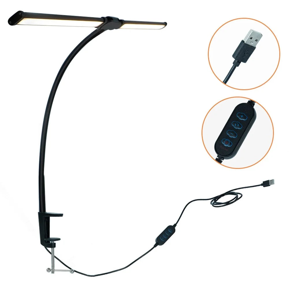 USB Powered Dual Head Reading Light Clip-On LED Desk Lamp with Adjustable Gooseneck - 1