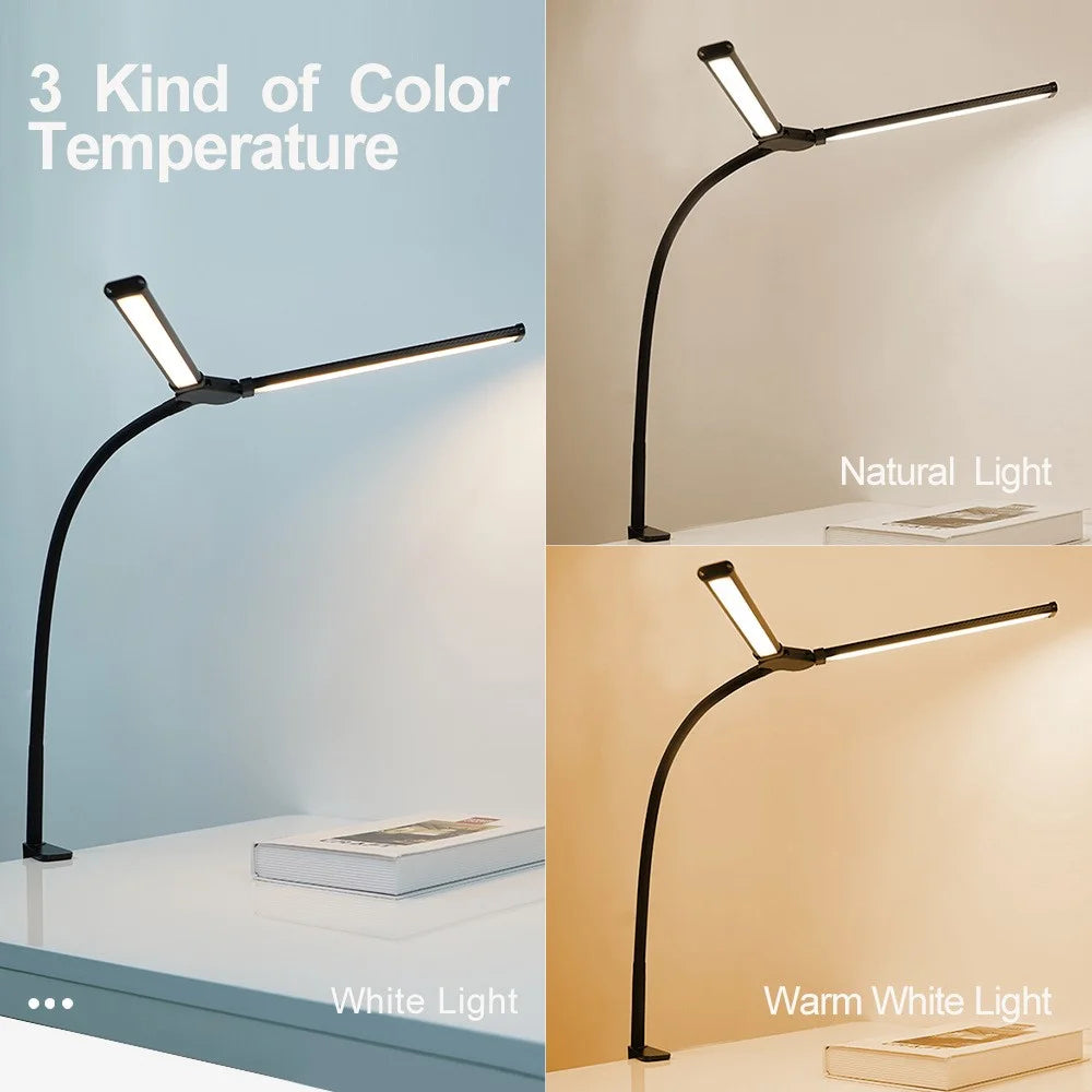 USB Powered Dual Head Reading Light Clip-On LED Desk Lamp with Adjustable Gooseneck - 2