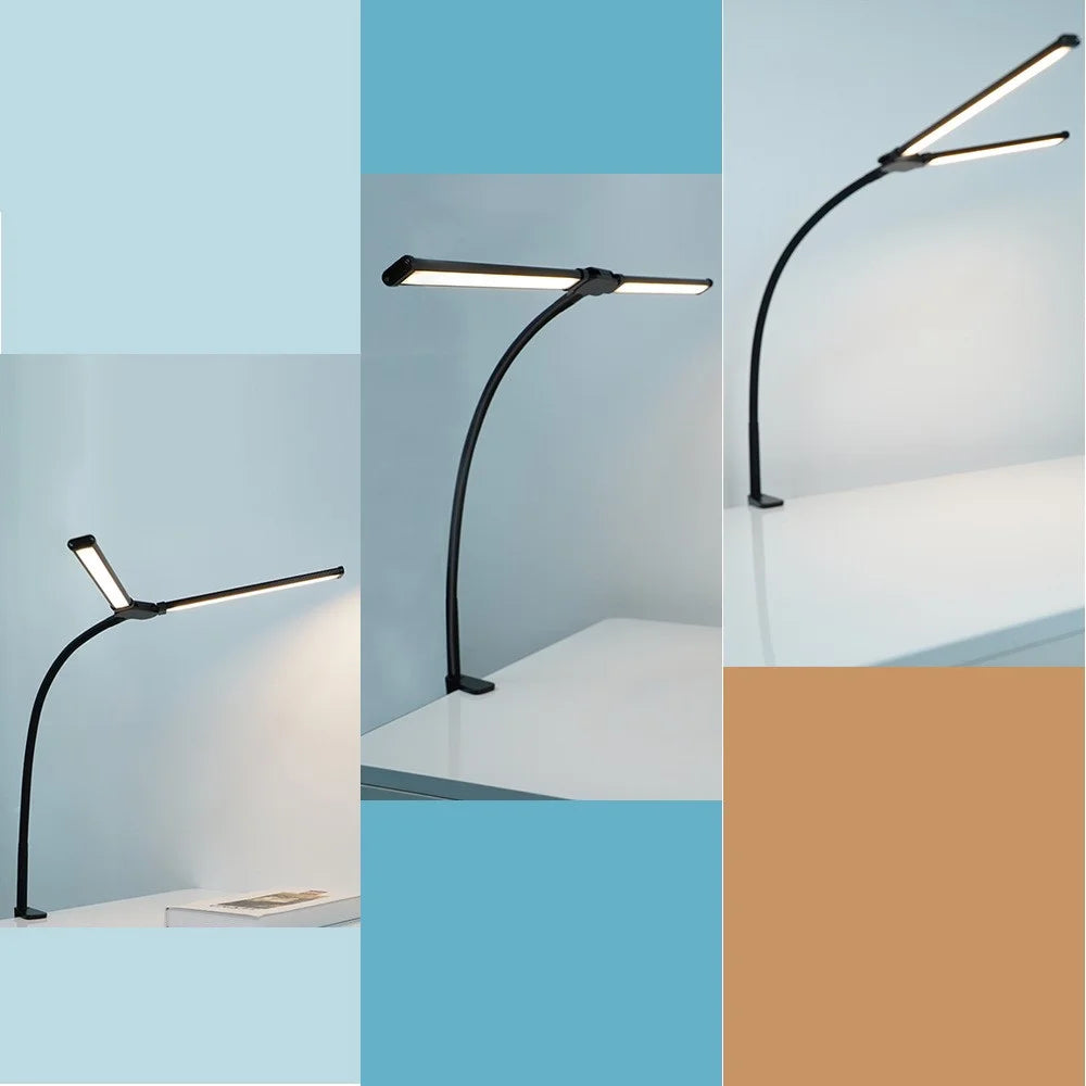 USB Powered Dual Head Reading Light Clip-On LED Desk Lamp with Adjustable Gooseneck - 3