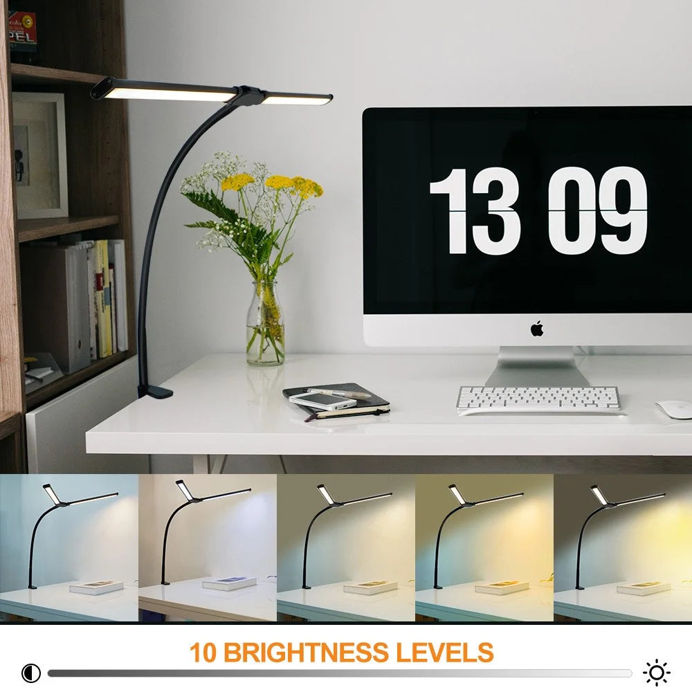 USB Powered Dual Head Reading Light Clip-On LED Desk Lamp with Adjustable Gooseneck - 4