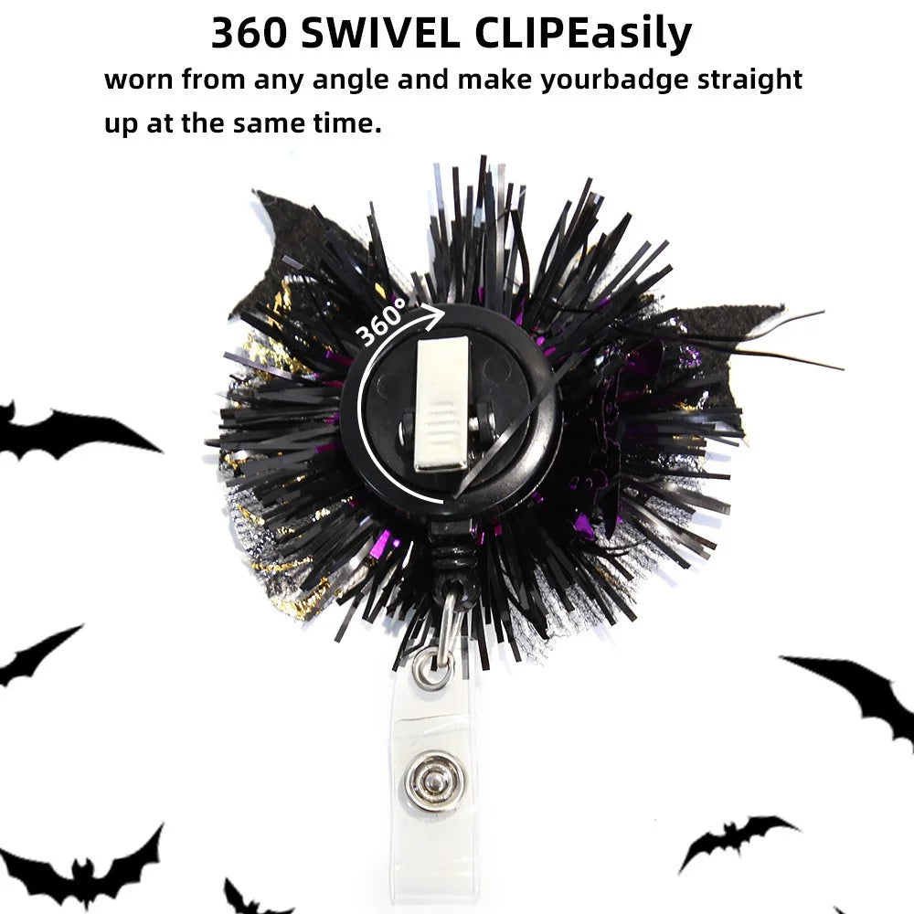 Halloween Pumpkin Ghost Retractable Badge Clip Reel Holder Nurse Doctor Name Tag ID Card Holder - Bat - 3