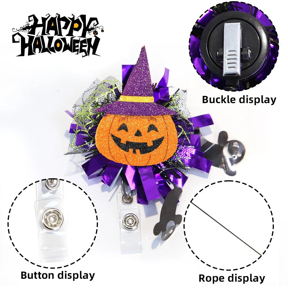 Halloween Pumpkin Ghost Retractable Badge Clip Reel Holder Nurse Doctor Name Tag ID Card Holder - Bat - 4