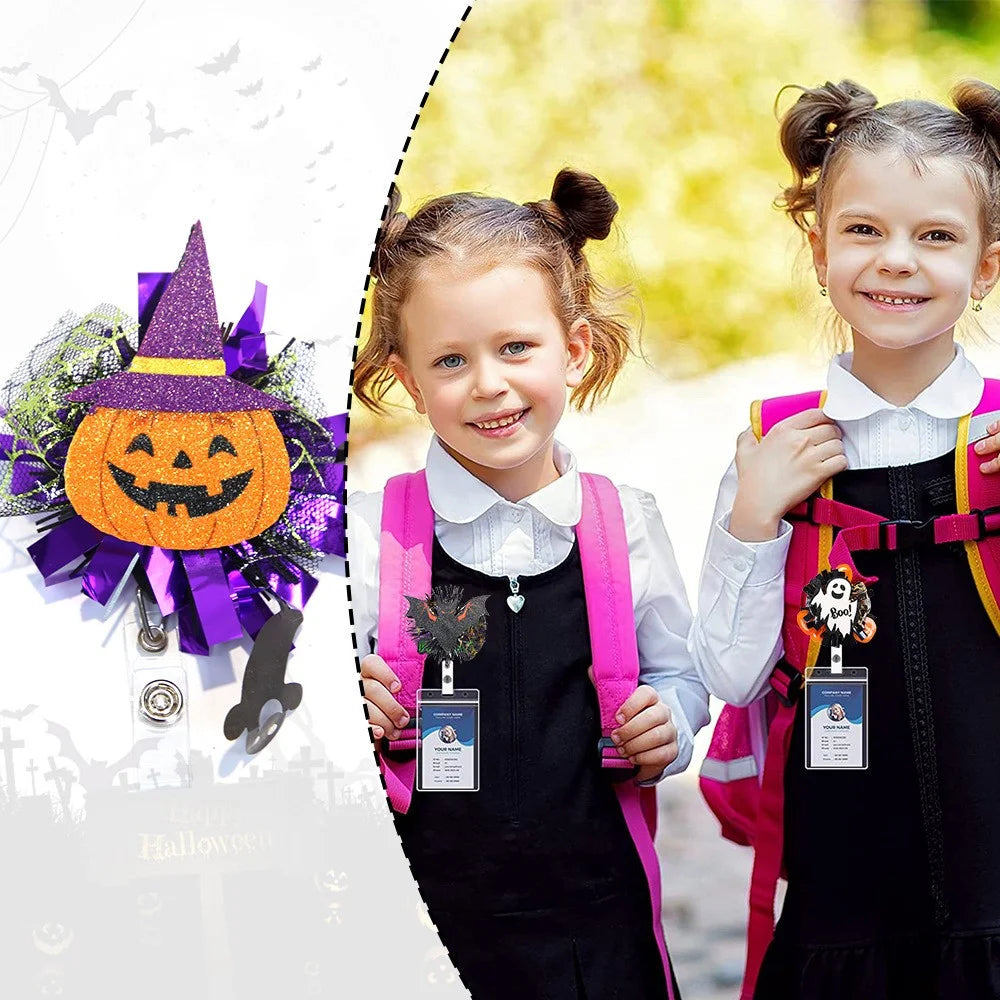 Halloween Pumpkin Ghost Retractable Badge Clip Reel Holder Nurse Doctor Name Tag ID Card Holder - Bat - 5