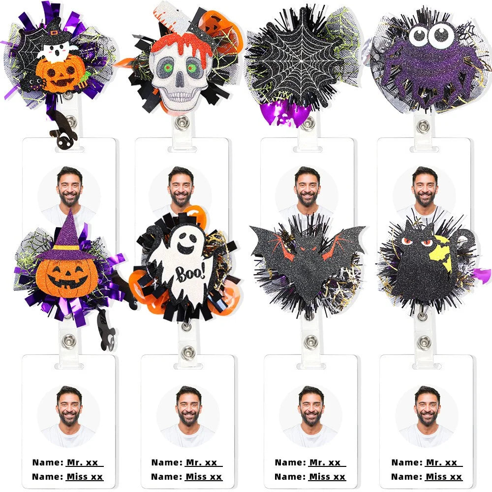 Halloween Pumpkin Ghost Retractable Badge Clip Reel Holder Nurse Doctor Name Tag ID Card Holder - Bat - 6