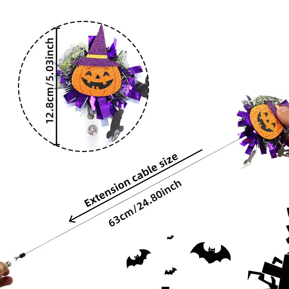 Halloween Pumpkin Ghost Retractable Badge Clip Reel Holder Nurse Doctor Name Tag ID Card Holder - Bat - 7