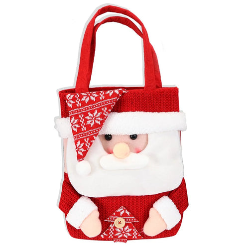 Christmas Candy Tote Bag Santa Snowman Deer Knit Felt Treat Gift Bag Party Decoration - Hat Santa - 1