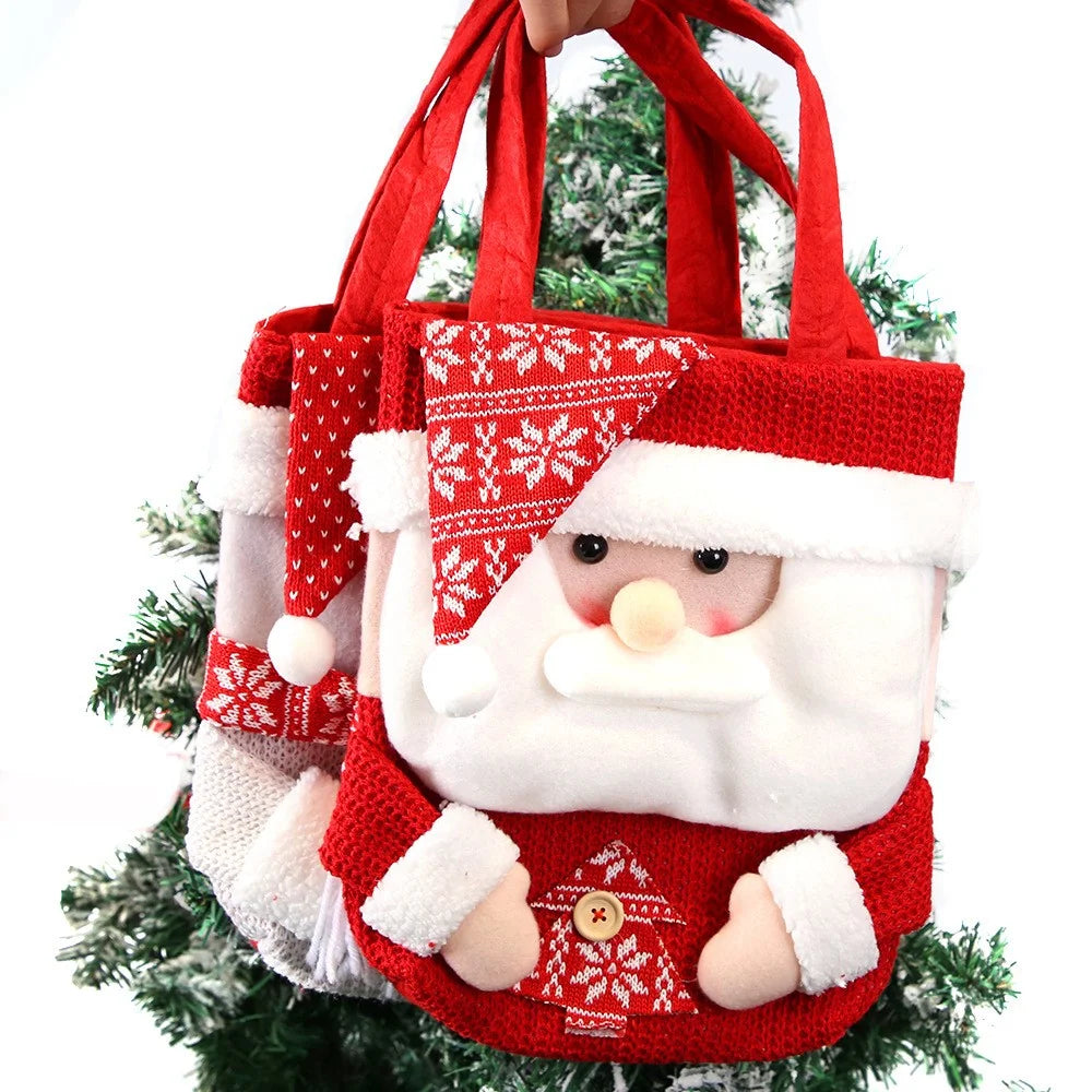 Christmas Candy Tote Bag Santa Snowman Deer Knit Felt Treat Gift Bag Party Decoration - Hat Santa - 2