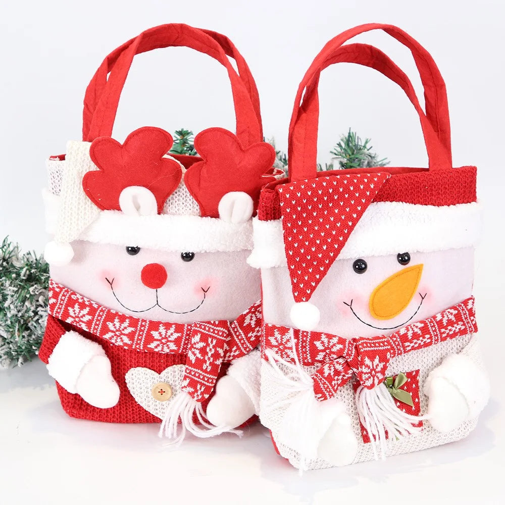 Christmas Candy Tote Bag Santa Snowman Deer Knit Felt Treat Gift Bag Party Decoration - Hat Santa - 5