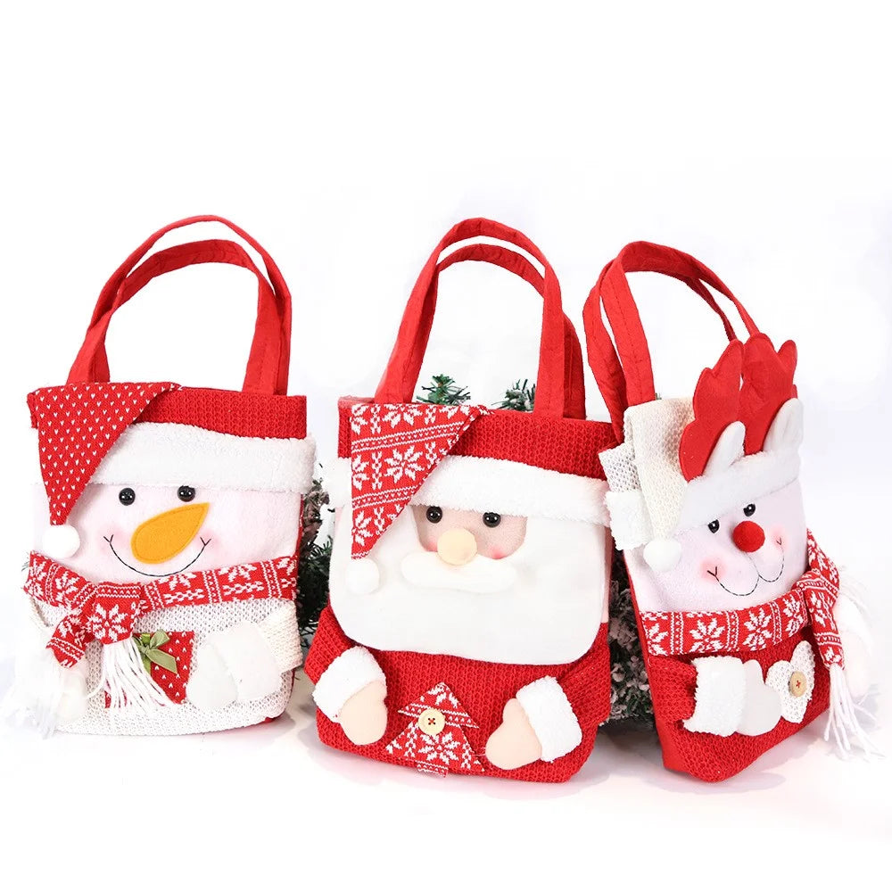 Christmas Candy Tote Bag Santa Snowman Deer Knit Felt Treat Gift Bag Party Decoration - Hat Santa - 6