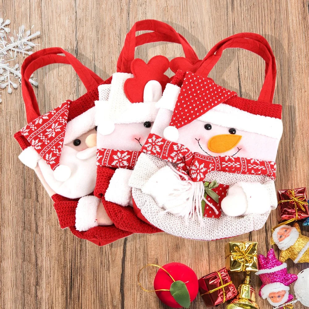 Christmas Candy Tote Bag Santa Snowman Deer Knit Felt Treat Gift Bag Party Decoration - Hat Santa - 7