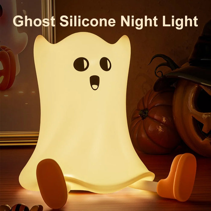 Silicone Night Light Halloween Ghost-Shaped Bedside Touch Lamp for Room Decor - 3