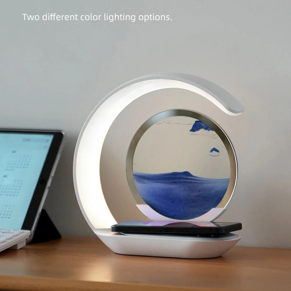 D25 3D Moving Sand Painting Night Light with Wireless Charger Bedside Decoration - Blue - 2