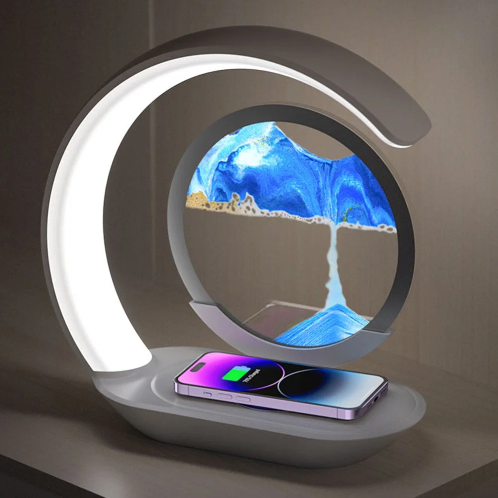 D25 3D Moving Sand Painting Night Light with Wireless Charger Bedside Decoration - Blue - 3