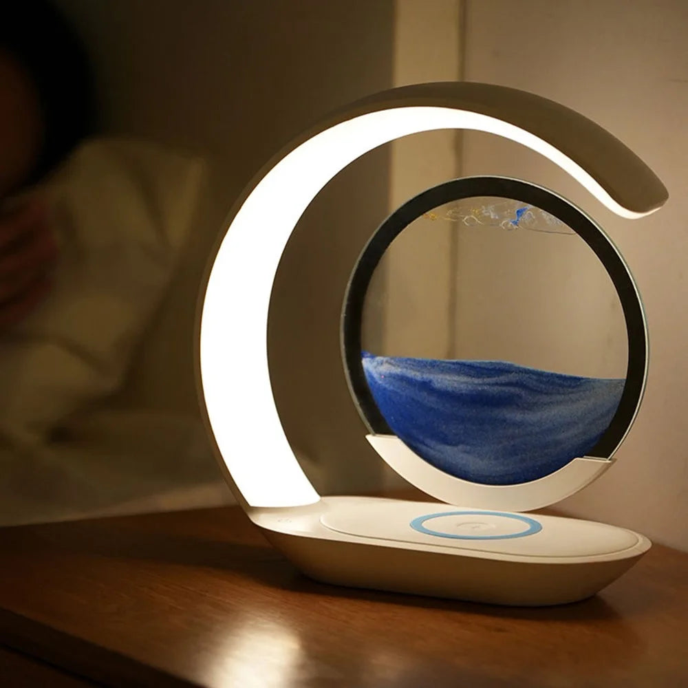 D25 3D Moving Sand Painting Night Light with Wireless Charger Bedside Decoration - Blue - 4