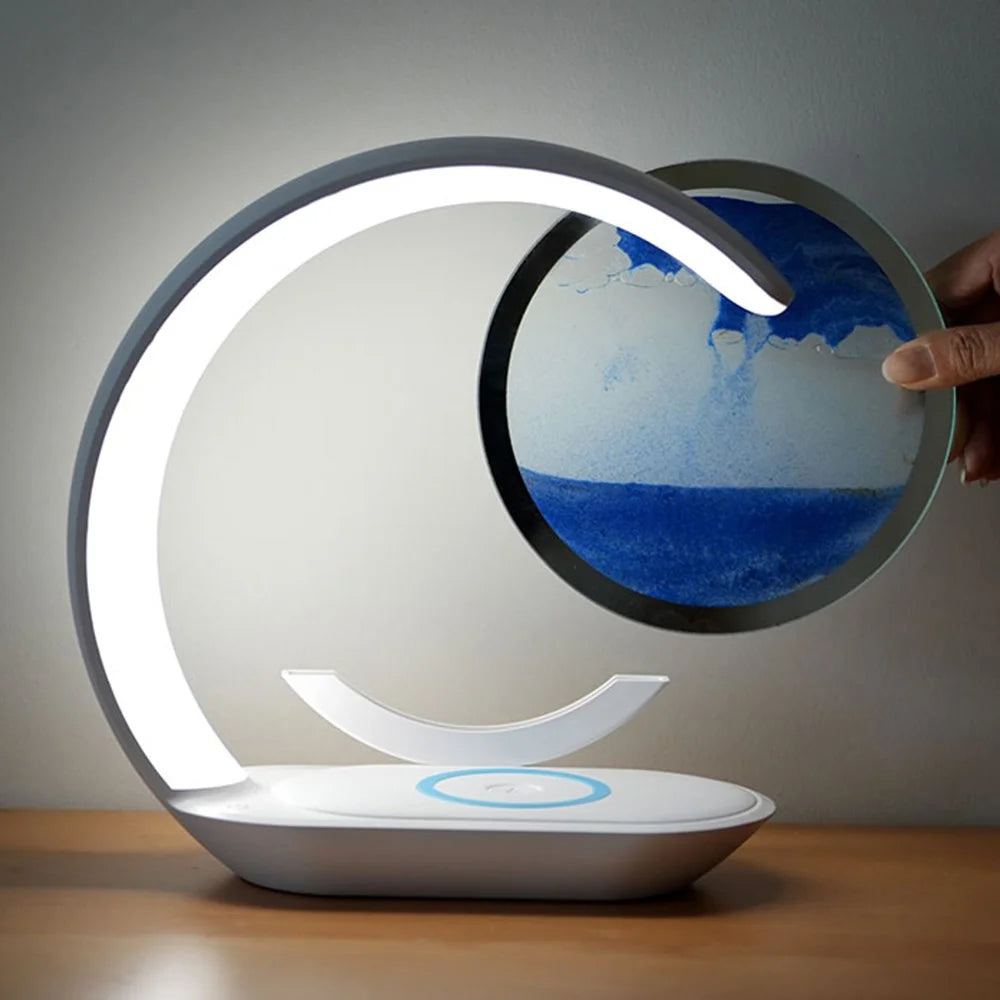 D25 3D Moving Sand Painting Night Light with Wireless Charger Bedside Decoration - Blue - 5