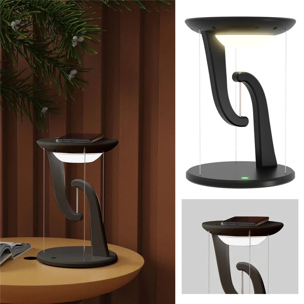 15W Mobile Phone Wireless Charger Suspended Anti-Gravity Desk Lamp Atmosphere Night Light - Black - 2