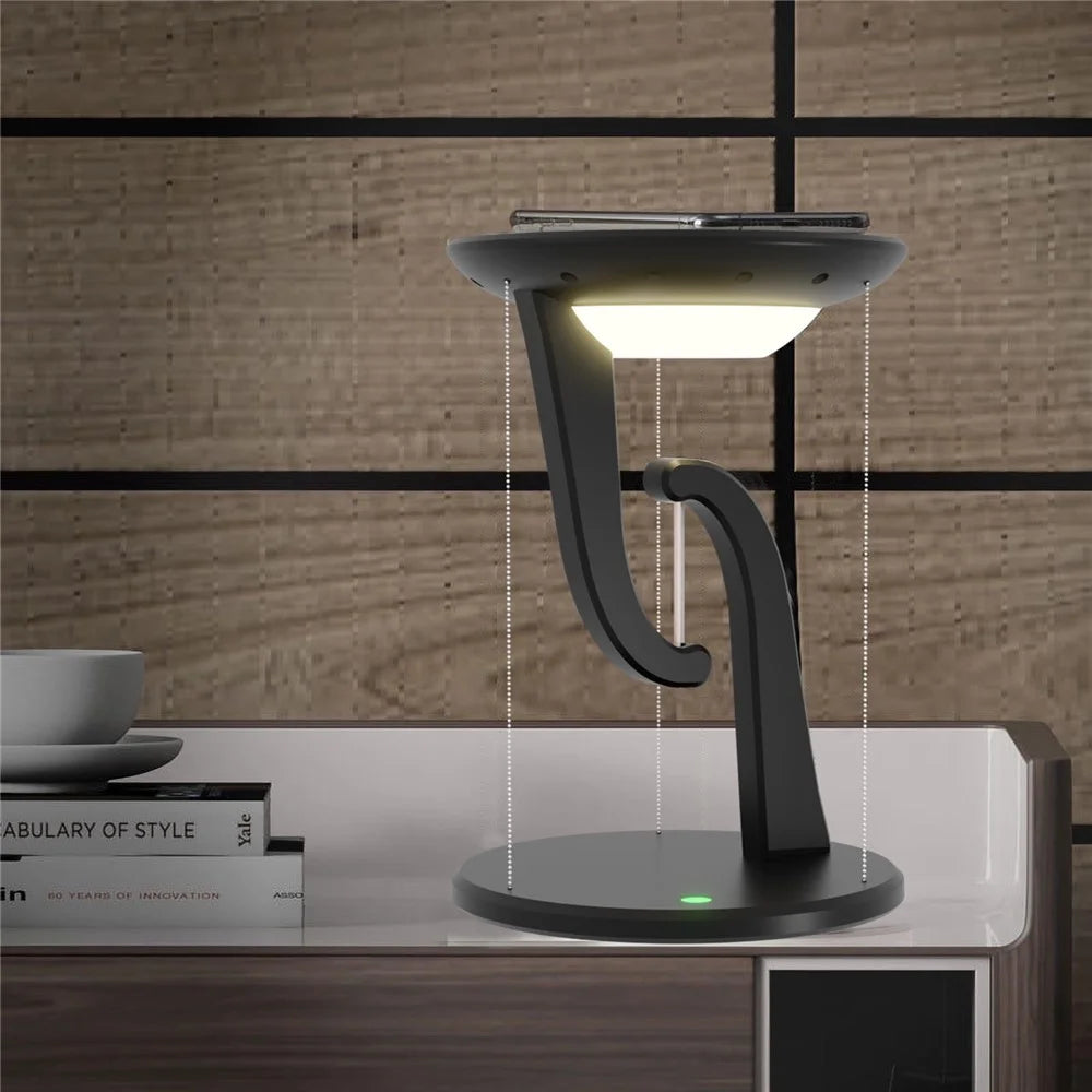 15W Mobile Phone Wireless Charger Suspended Anti-Gravity Desk Lamp Atmosphere Night Light - Black - 4