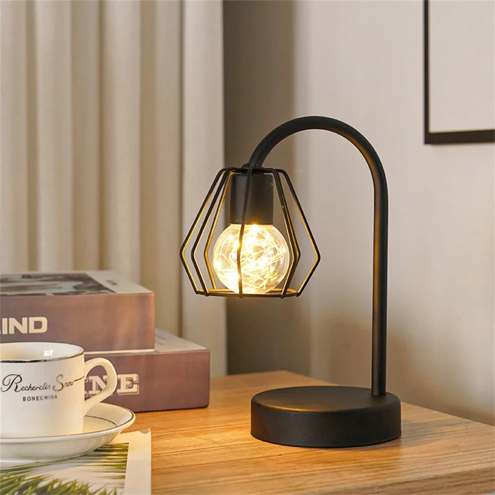 LED Iron Art Shape Lamp Warm Light Home Decoration Ornament Night Light for Bedside - Water Drop / Black - 2