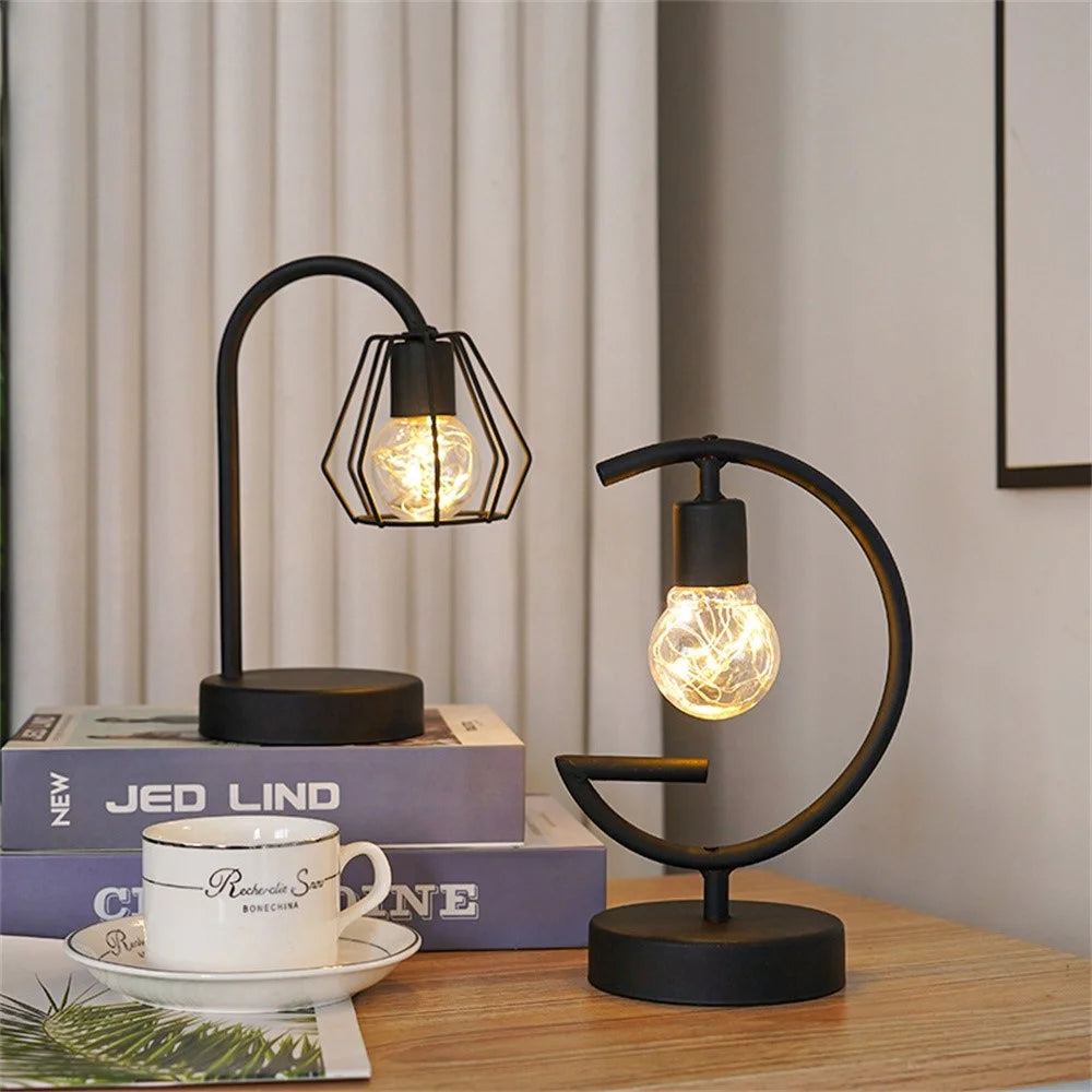 LED Iron Art Shape Lamp Warm Light Home Decoration Ornament Night Light for Bedside - Water Drop / Black - 3