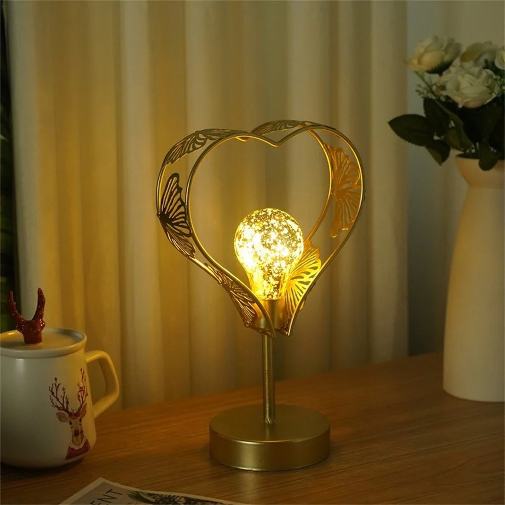 LED Iron Art Shape Lamp White Light Retro Decorative Ornament Night Light for Home Bedside - Heart - 2