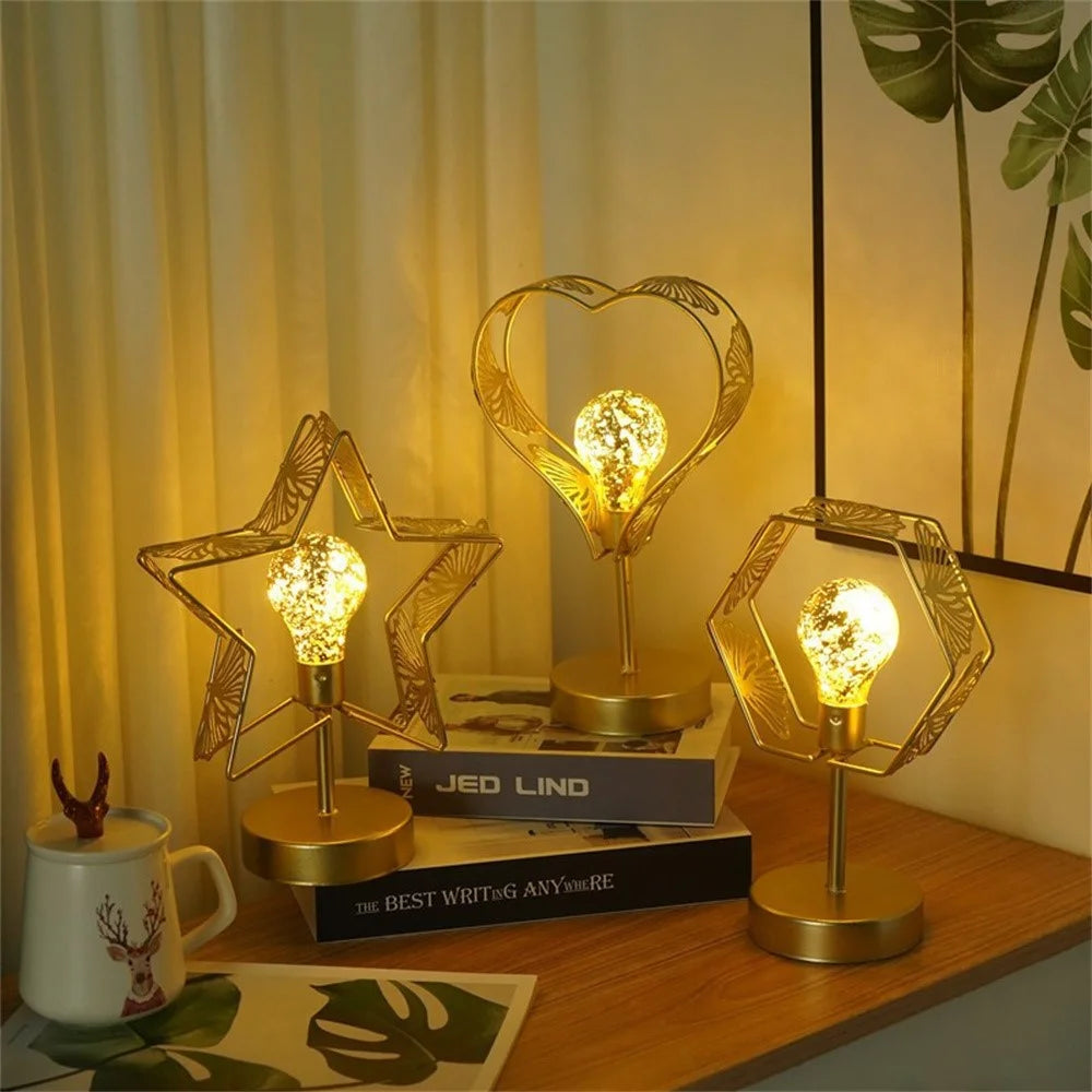LED Iron Art Shape Lamp White Light Retro Decorative Ornament Night Light for Home Bedside - Heart - 3