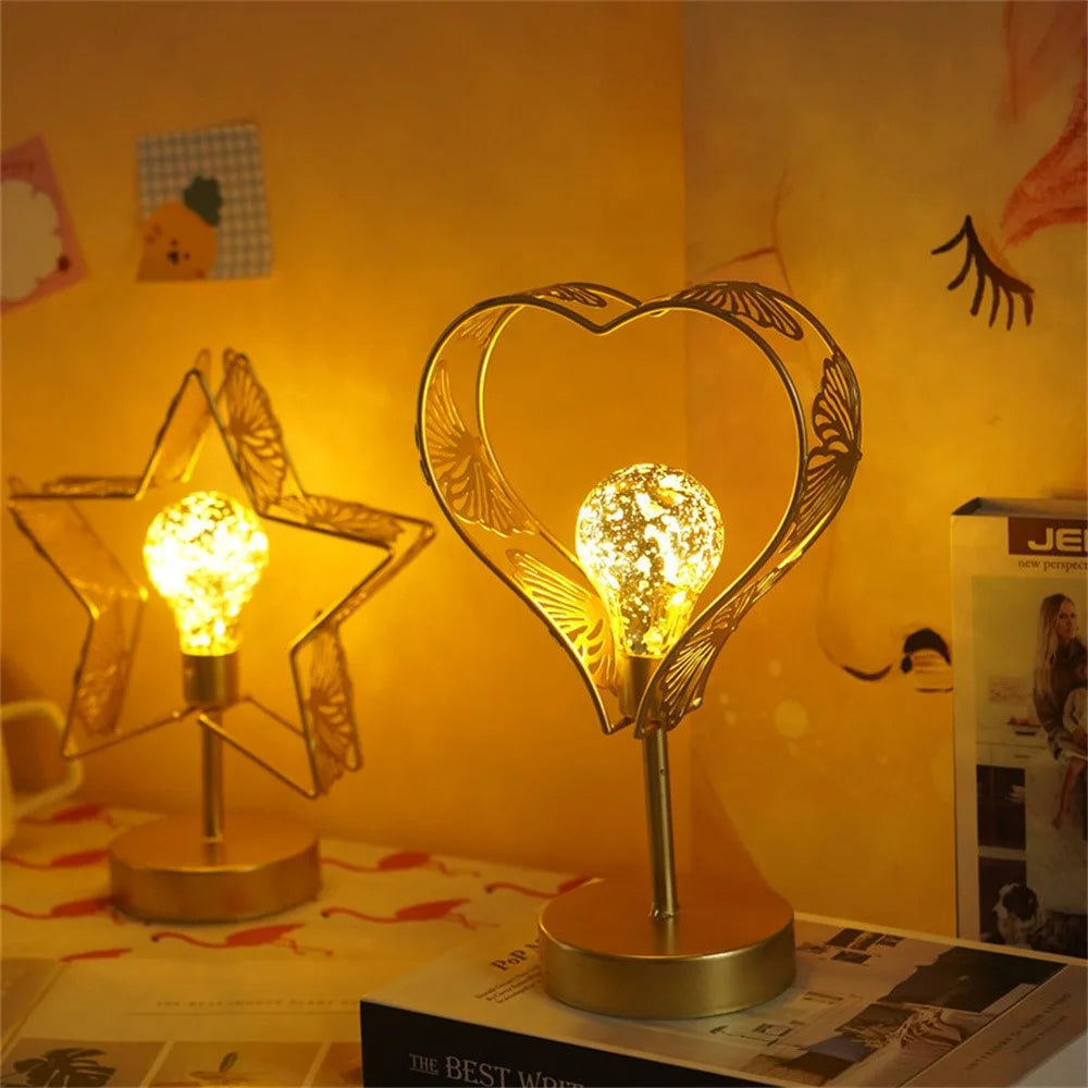 LED Iron Art Shape Lamp White Light Retro Decorative Ornament Night Light for Home Bedside - Heart - 4