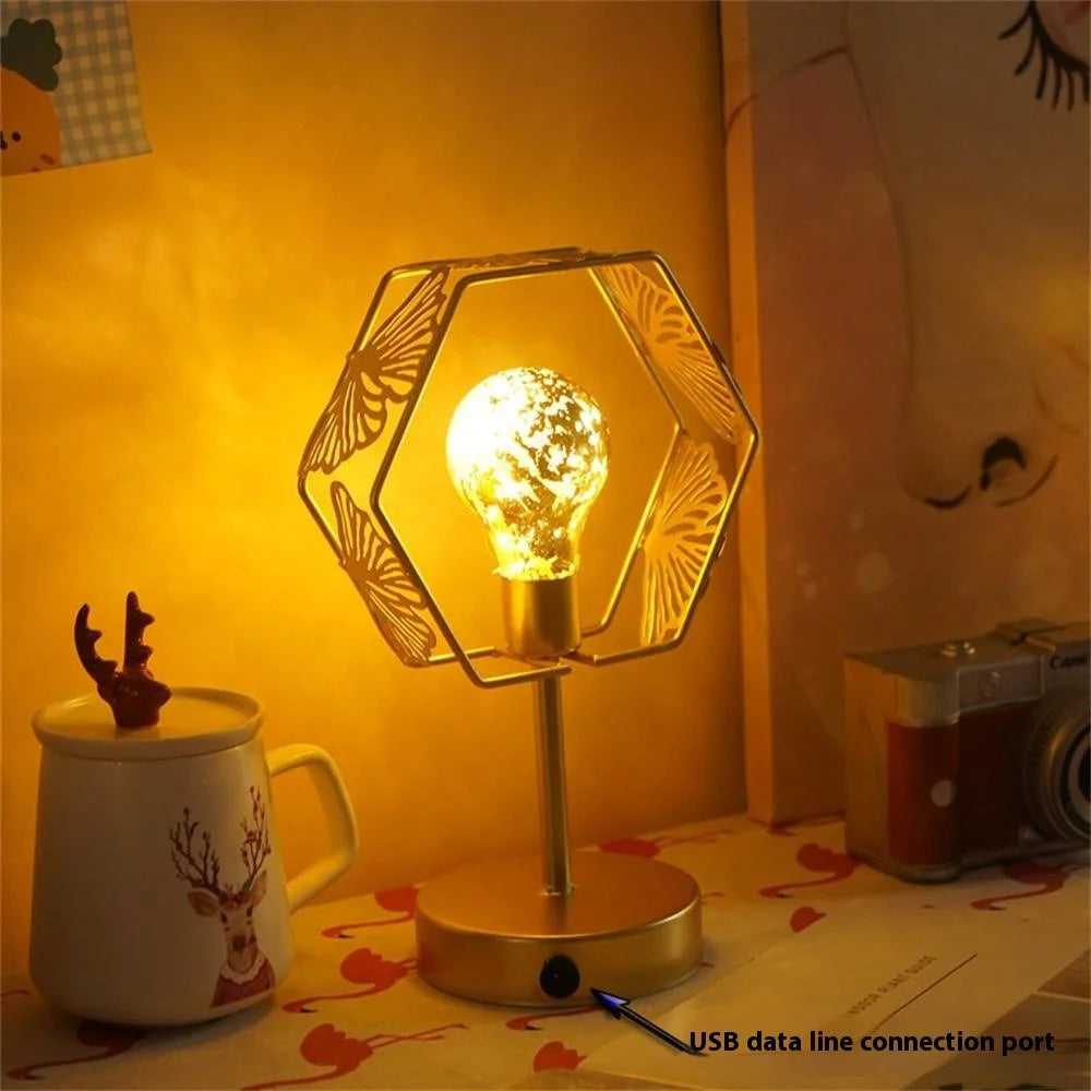 LED Iron Art Shape Lamp White Light Retro Decorative Ornament Night Light for Home Bedside - Heart - 5