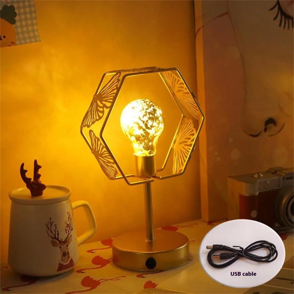 LED Iron Art Shape Lamp White Light Retro Decorative Ornament Night Light for Home Bedside - Heart - 6