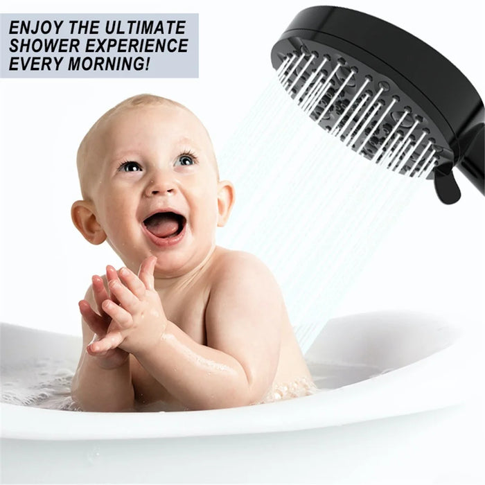 Water Saving 10 Modes Handheld Filter Shower Head with Stainless Steel Hose + Bracket, Matte Black - 7
