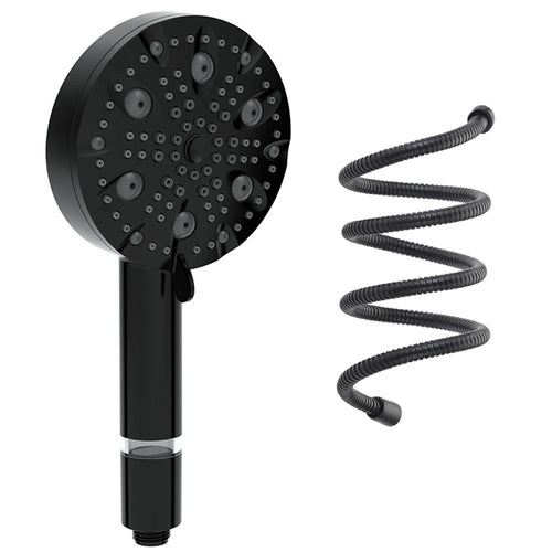 Water Saving 10 Modes Handheld Filter Shower Head with Stainless Steel Hose, Matte Black - 1