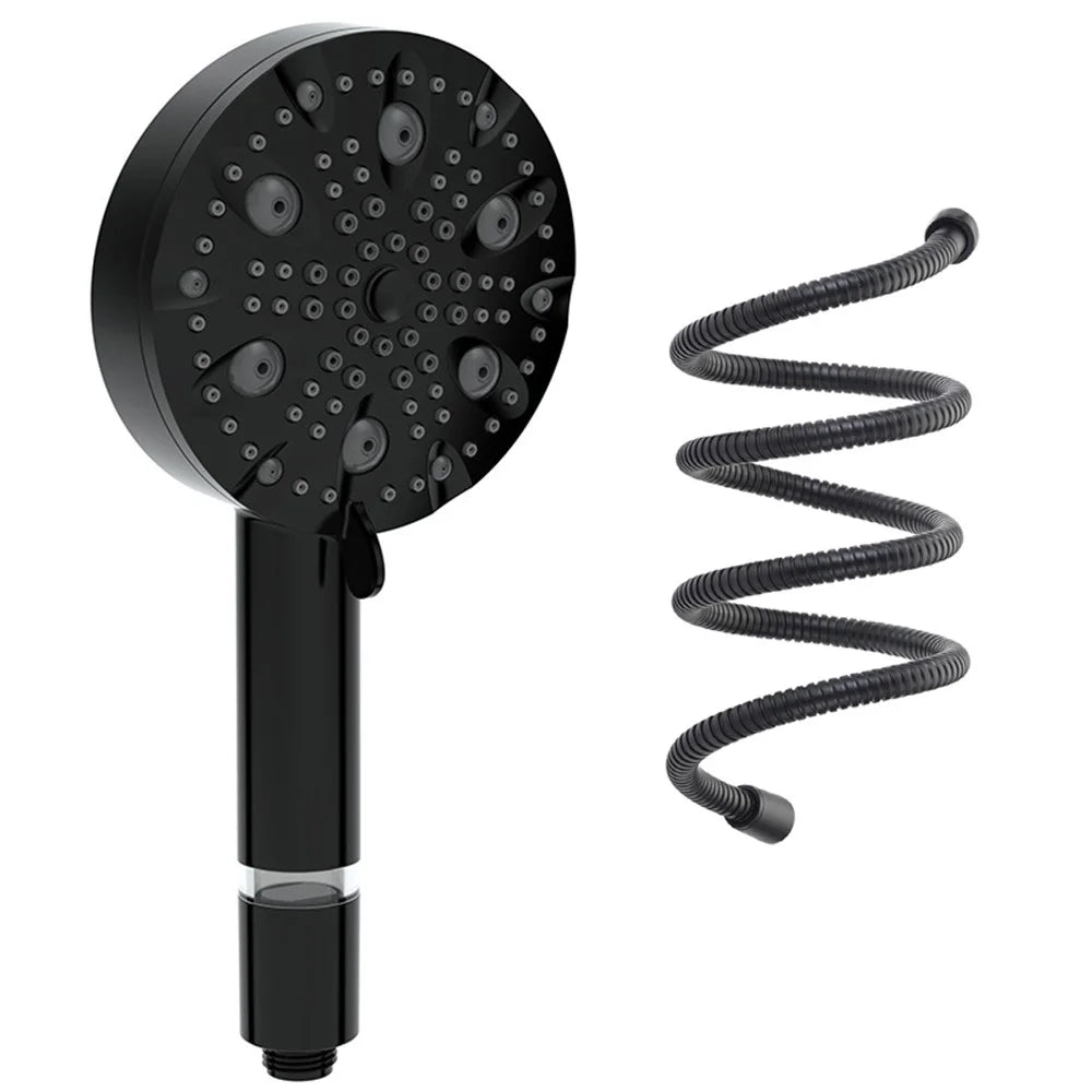 Water Saving 10 Modes Handheld Filter Shower Head with Stainless Steel Hose, Matte Black - 1