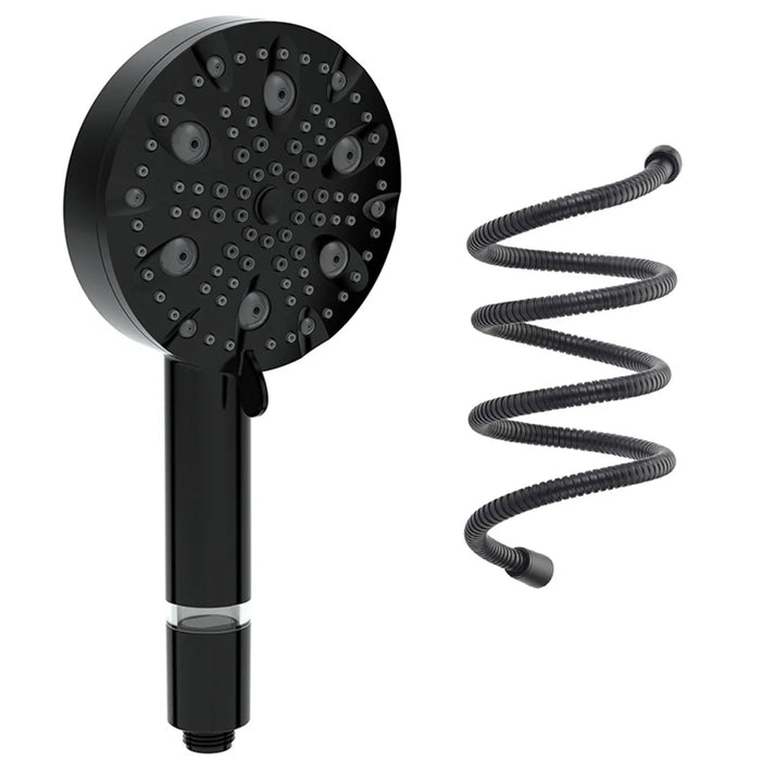 Water Saving 10 Modes Handheld Filter Shower Head with Stainless Steel Hose, Matte Black - 1
