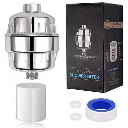 16 Stages Bathroom Water Filter Remove Chlorine Heavy Metals Filtered Shower Head, with 1 Filter - 1