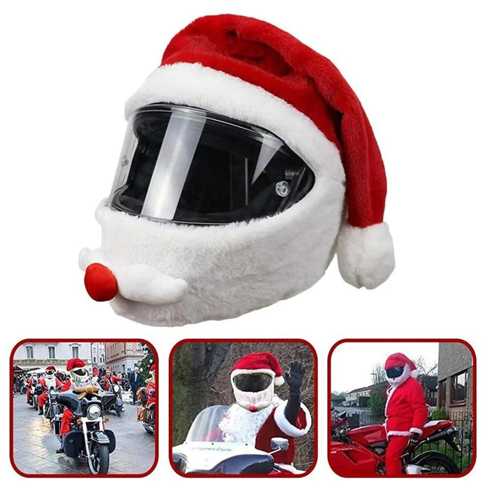 Motorcycle Helmet Christmas Hat Outdoor Funny Santa Claus Motorcycle Helmet Plush Cover - 5