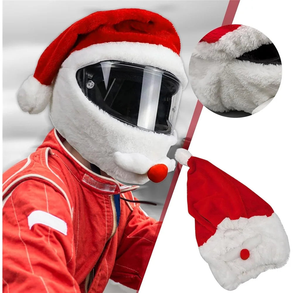 Motorcycle Helmet Christmas Hat Outdoor Funny Santa Claus Motorcycle Helmet Plush Cover - 6