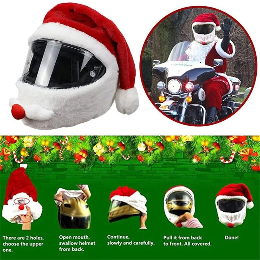Motorcycle Helmet Christmas Hat Outdoor Funny Santa Claus Motorcycle Helmet Plush Cover - 7
