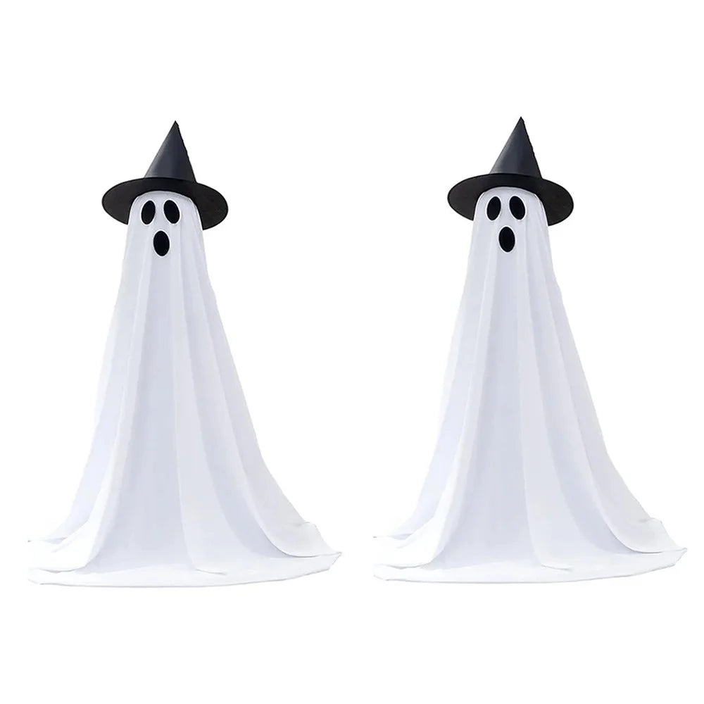 2Pcs Halloween Outdoor Ghost Decoration with String Lights, Adjustable Height for Front Door, Porch, and Yard - 1