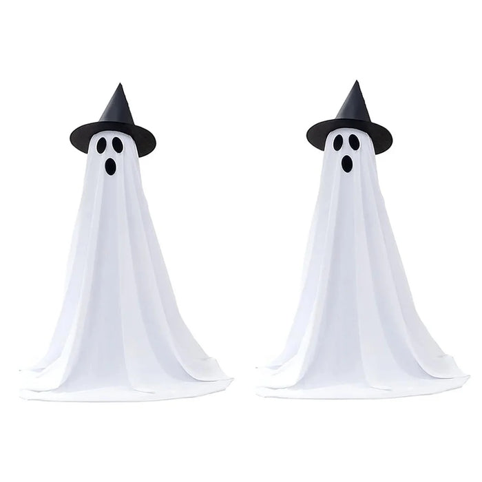 2Pcs Halloween Outdoor Ghost Decoration with String Lights, Adjustable Height for Front Door, Porch, and Yard - 1