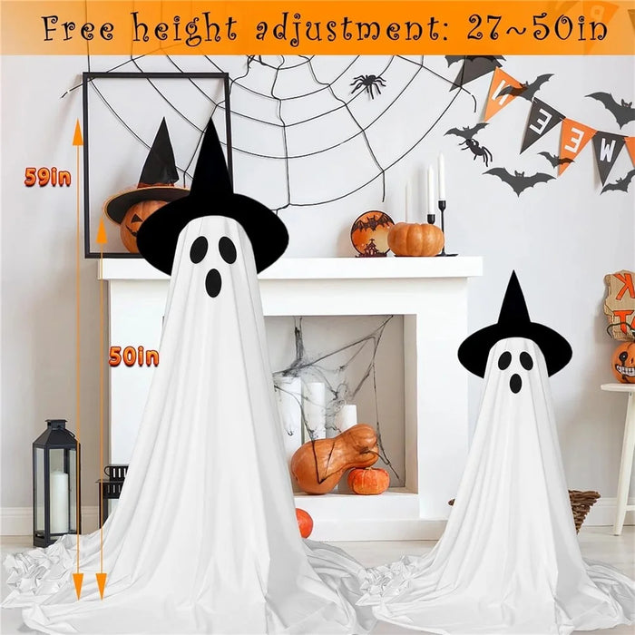 2Pcs Halloween Outdoor Ghost Decoration with String Lights, Adjustable Height for Front Door, Porch, and Yard - 7