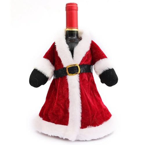 Velvet Wine Bottle Cover Santa Red Wine Bottle Sweater Cover with Belt Set for Christmas Party - Coat - 1