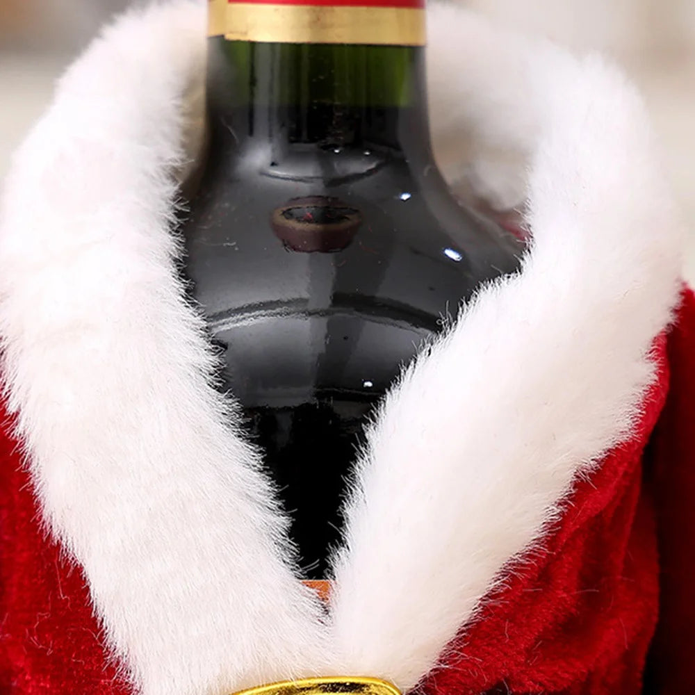 Velvet Wine Bottle Cover Santa Red Wine Bottle Sweater Cover with Belt Set for Christmas Party - Coat - 7
