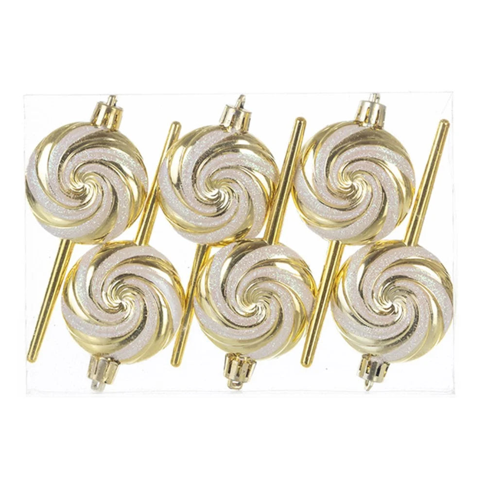 6PCS Merry Christmas Ball Set Candy Cane Stick Candy Christmas Decoration Painted Pendant - Gold - 1