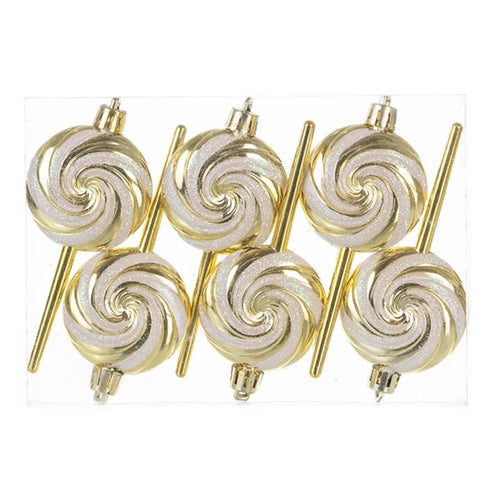 6PCS Merry Christmas Ball Set Candy Cane Stick Candy Christmas Decoration Painted Pendant - Gold - 1