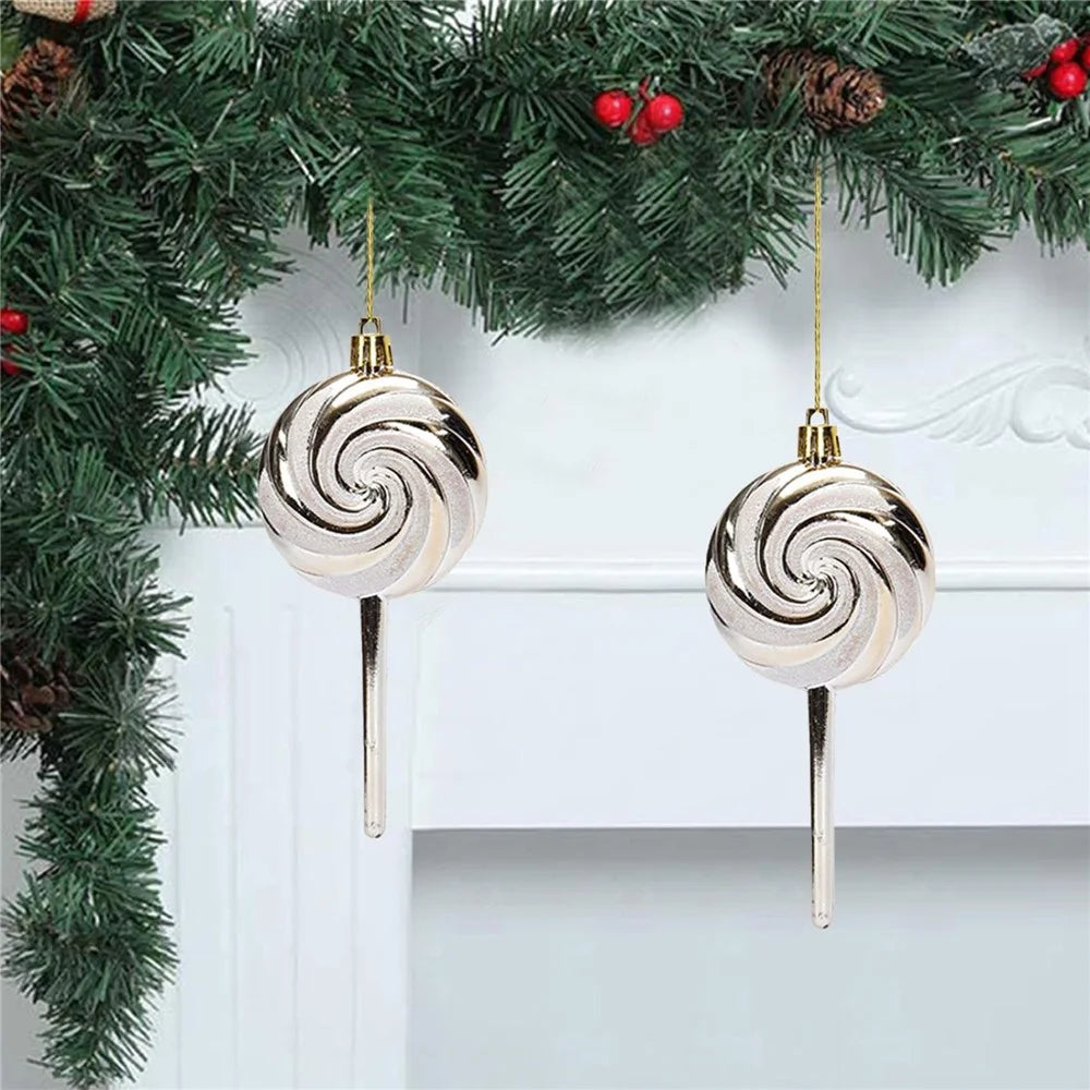 6PCS Merry Christmas Ball Set Candy Cane Stick Candy Christmas Decoration Painted Pendant - Gold - 2
