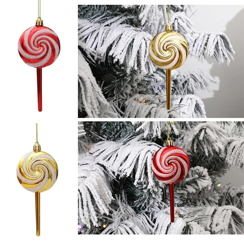 6PCS Merry Christmas Ball Set Candy Cane Stick Candy Christmas Decoration Painted Pendant - Gold - 4