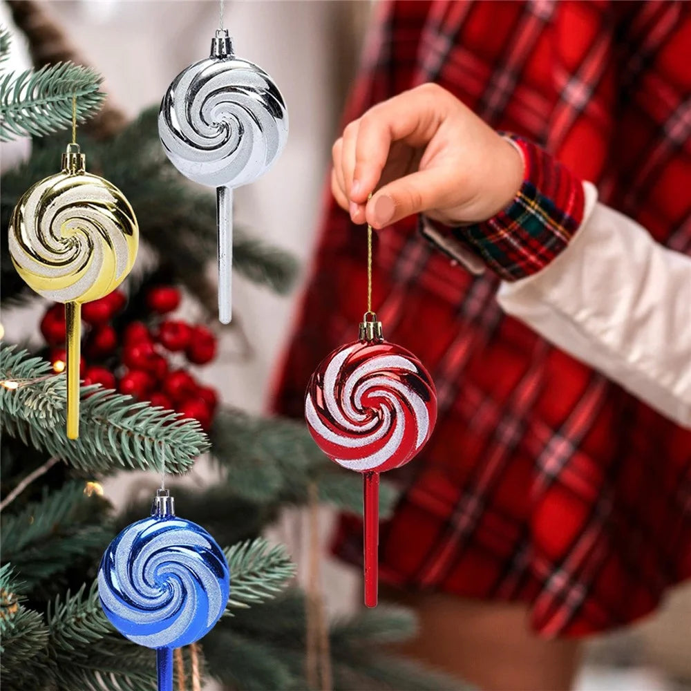 6PCS Merry Christmas Ball Set Candy Cane Stick Candy Christmas Decoration Painted Pendant - Gold - 6
