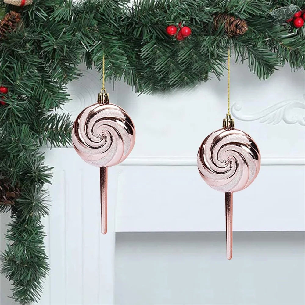 6PCS Merry Christmas Ball Set Candy Cane Stick Candy Christmas Decoration Painted Pendant - Gold - 7